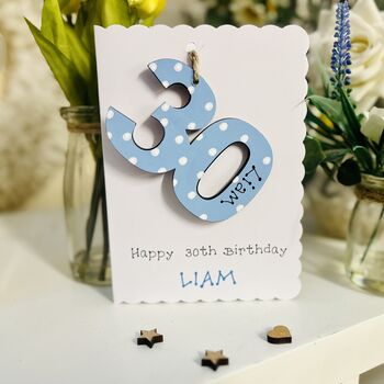 Personalised 30th Birthday Card Wooden Number Gift, 2 of 4