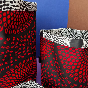 African Print Basket Pots | Black Red Shope Print, 2 of 6