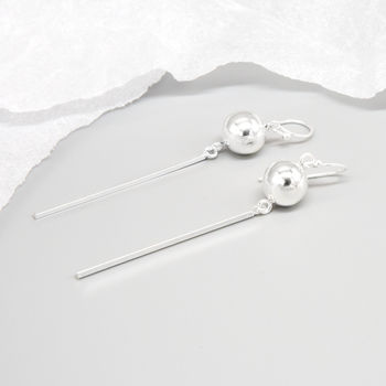 Sterling Silver Ball And Bar Drop Earrings, 2 of 4