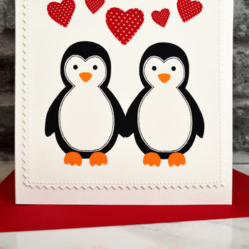 'Penguins In Love' Handmade Christmas Card, 2 of 3