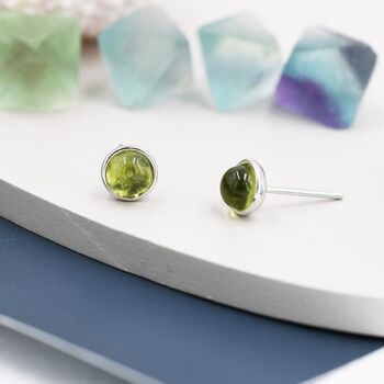 Natural Peridot Stud Earrings In Sterling Silver, 3 of 11