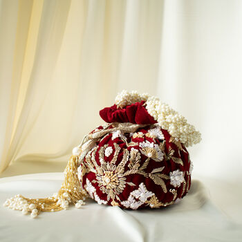 Meena Maroon Velvet Potli Bag, 3 of 3