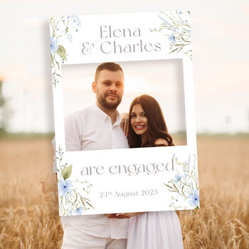 Blue Floral Engagement Party Selfie Frame And Sign, 3 of 6