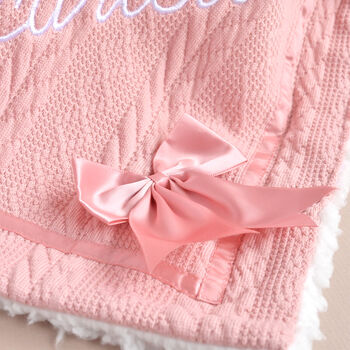 Personalised Knitted Dusty Pink Blanket With Bow, 7 of 9