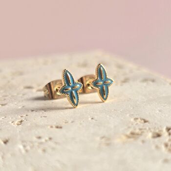 Mini Enamel Quatrefoil Cross Stud Earrings, 4 of 6