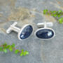 19ct Midnight Blue Sapphire Cufflinks In Sterling Silver, thumbnail 2 of 2