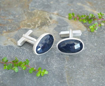 19ct Midnight Blue Sapphire Cufflinks In Sterling Silver, 2 of 2