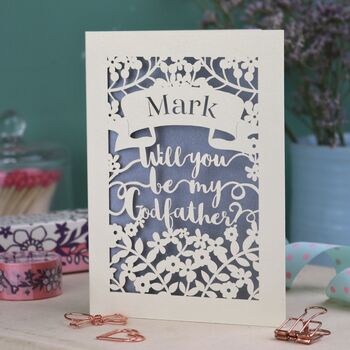 Personalised Papercut 'Be My Godfather?' Card, 5 of 5