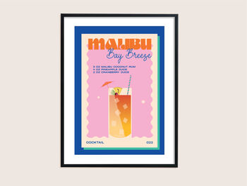 Retro Cocktail Malibu Bay Breeze Print, 2 of 5