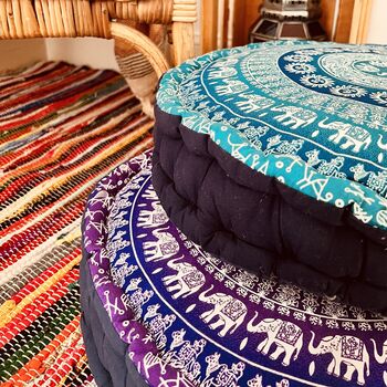 Hand Printed Elephant Mandala Floor Yoga Cushion, 5 of 8