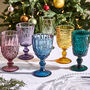 Set Of Four Vintage Embossed Coloured Wine Glasses, thumbnail 1 of 10