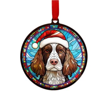 Springer Spaniel In Santa Hat Suncatcher Decoration, 5 of 6