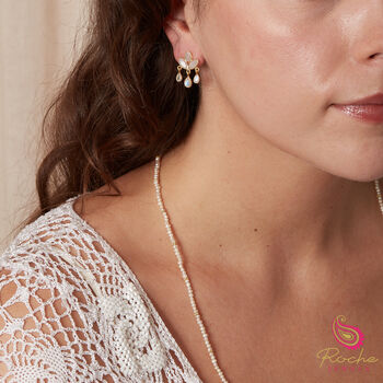 Moonstone Lotus Flower Stud Drop Earrings, 3 of 10