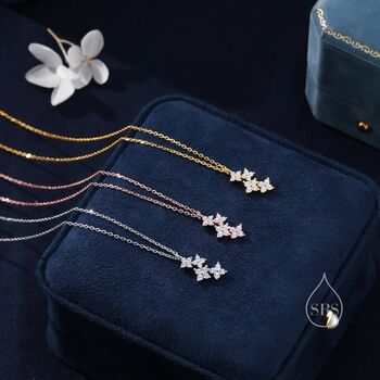 Delicate Hydrangea Bouquet Cz Necklace In Sterling Silver, 2 of 10