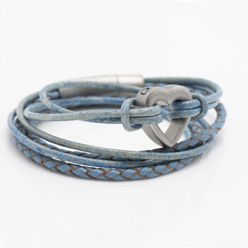 Custom Blue Wrap Memorial Bracelet For Ashes With Heart Urn, 4 of 12