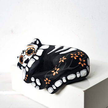 Day Of The Dead Tiger Cub With Orange And Gold Flowers, 2 of 7