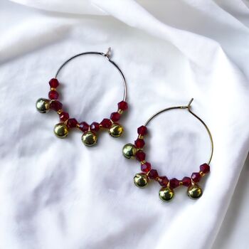 Gold Red Ghungroo 30mm Huggie Hoop Bali Earring, 2 of 4