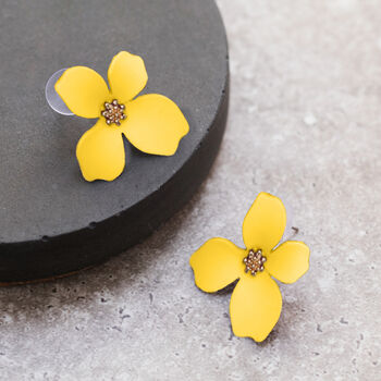 Yellow Hand Painted Flower Shaped Stud Earrings, 3 of 3