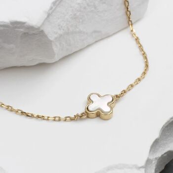 9ct Gold Mother Of Pearl Clover Bracelet And Earrings Set, 6 of 7