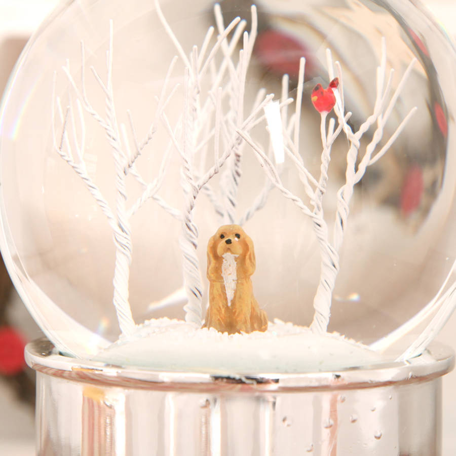 Christmas Silver Dog Wonderland Tree Snow Globe Dome By Red Berry Apple