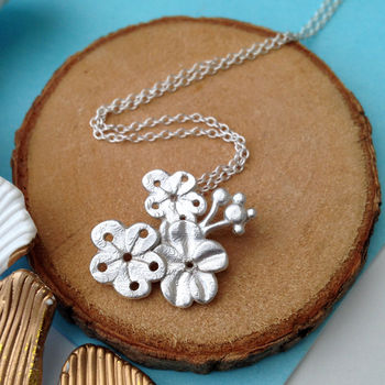 Sterling Silver Cherry Blossom Flower Necklace, 3 of 9