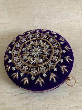 Purple Handcrafted Velvet Bangle Clutch Bag, 3 of 8