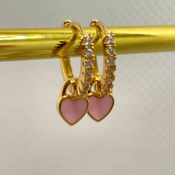Pink Earring Set, Heart Gold Earring Set, Earring Gift, 3 of 5