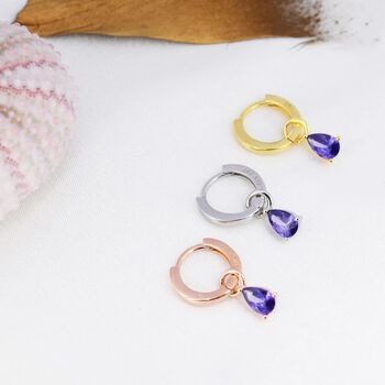 Amethyst Purple Cz Droplet Hoop Earrings, 3 of 12