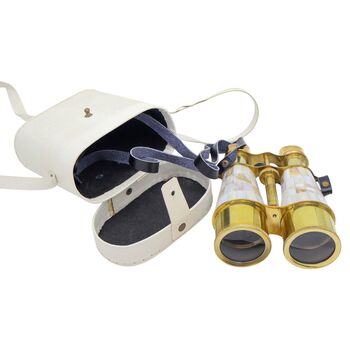 Personalised Mother Of Pearl Binoculars With White Leather Case, 2 of 12