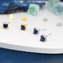 Princess Cut Dark Sapphire Blue Cz Stud Earrings, thumbnail 6 of 12