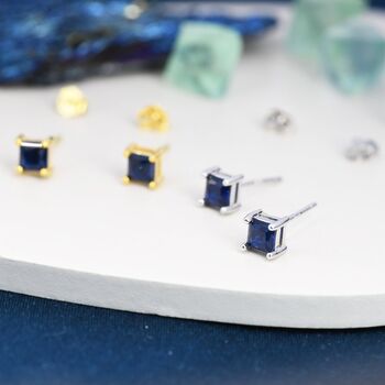Princess Cut Dark Sapphire Blue Cz Stud Earrings, 6 of 12