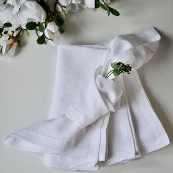 Pair Of White French Linen Ladder Stitch Napkins, 3 of 4