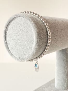 Sterling Silver Hamsa Charm Beaded Bracelet, 6 of 7