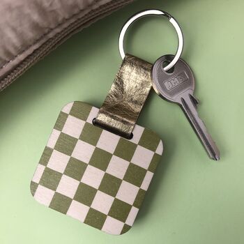 Personalised Olive Checkered Print Mirror Keyring, 3 of 6