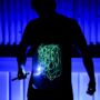 Adults Unisex Interactive Green Glow T Shirt In Black, thumbnail 2 of 8