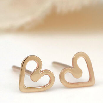 Tiny 9ct Gold Earrings. Heart Studs, 10 of 12