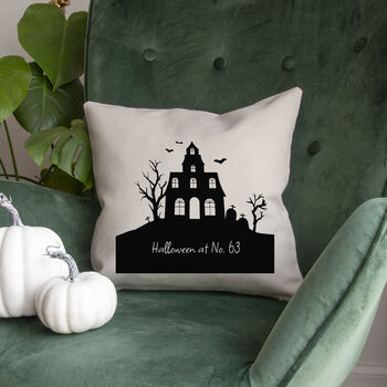 Personalised Halloween Haunted House Cushion Cover, 4 of 4