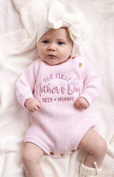 My First Mother's Day Embroidered Personalised New Baby Romper Three Colours Available, 4 of 12