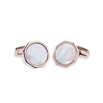 Rochester Rose Gold Plated Mother Of Pearl Cufflinks, 2 of 6