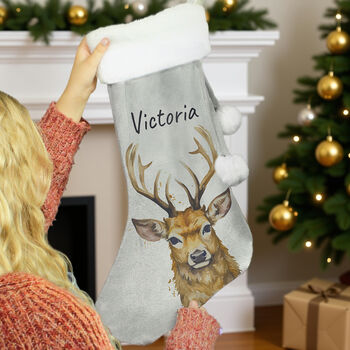 Personalised Stag Silver Grey Stocking, 3 of 4