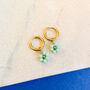 Mint Green Daisy Charm Huggie Hoop Earrings, thumbnail 1 of 2