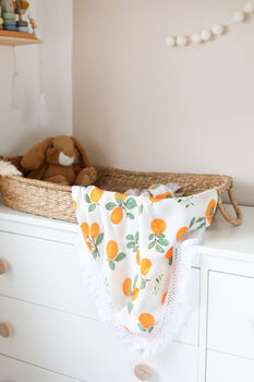 Orange Clementine Organic Bamboo Tassel Baby Blanket, 2 of 3