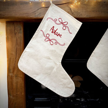 Personalised Christmas Eve Bow Sack Or Stocking, 8 of 9
