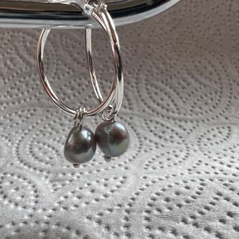 Pearls On Sterling Silver Hoop Earrings, 2 of 6