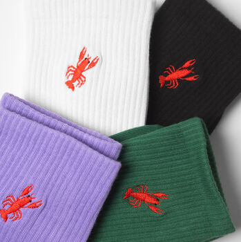 Embroidered Lobster Crew Socks Unisex Fit, 6 of 6