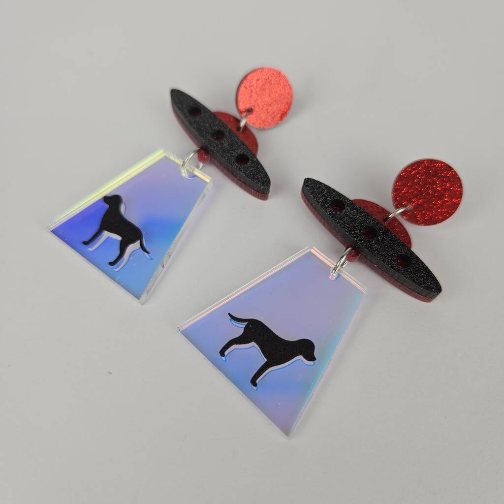 Dog Alien Abduction Earrings In Red, 1 of 2