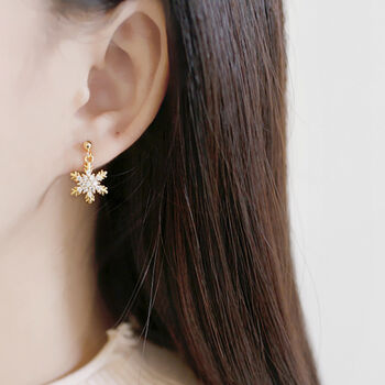 Sterling Silver Crystal Snowflake Dangle Stud Earrings, 3 of 5