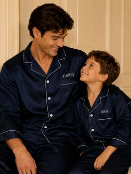 Men's Personalised Navy Silky Luxury Father's Day Pyjamas, 5 of 5