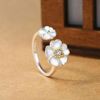 Silver Plated Tiny Sunflower Floral Ring Jewelry, 3 of 7