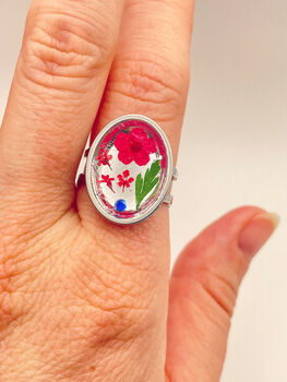Cocktail Ring With Red Flowers In Gold Or Silver, 5 of 10